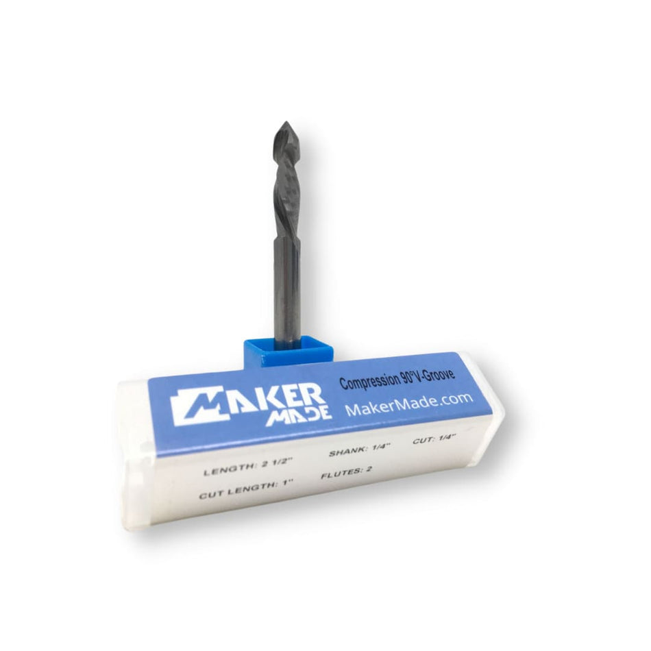MakerMade 1/4" Compression 90 degree V-groove Router Bit Engraver Series