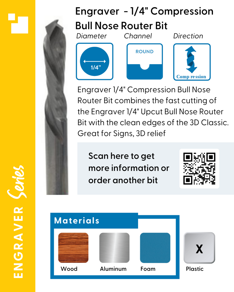 Details about Engraved 1/4" Compression Router Bit