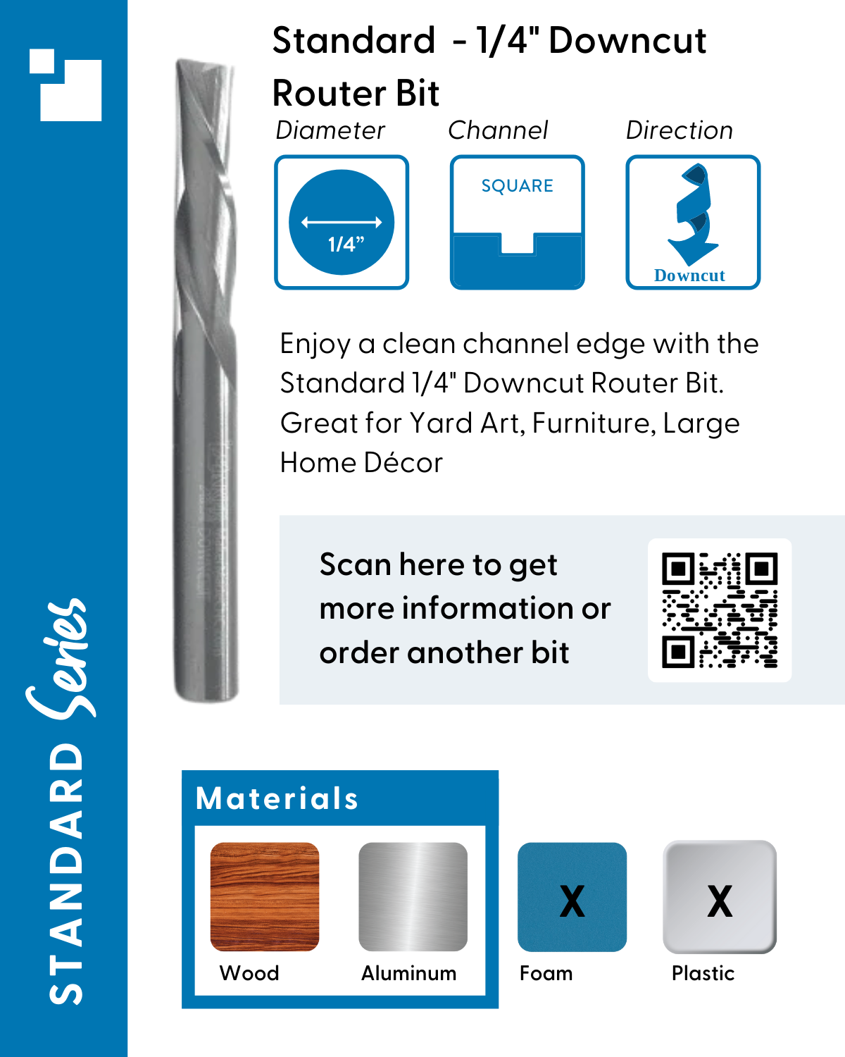 Details about Standard 1/4" Downcut Router Bit