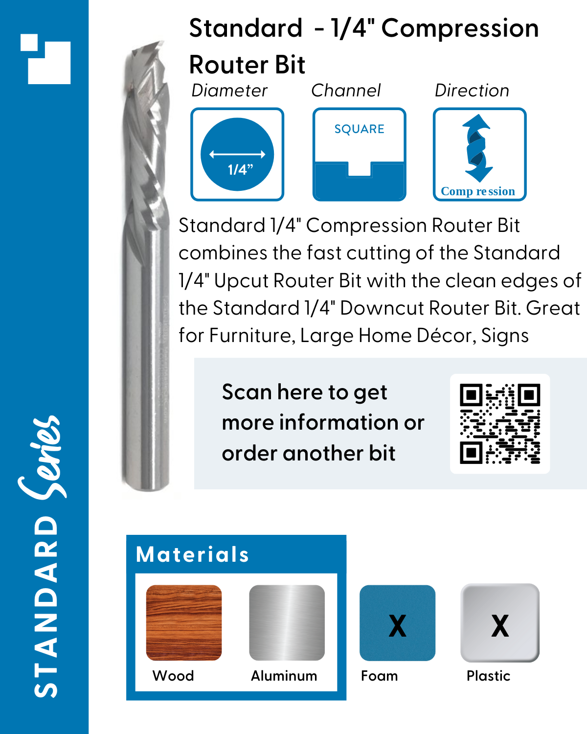 Details about Standard 1/4" Compression Router Bit